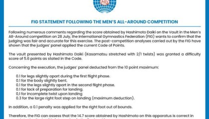 开云娱乐-国际体联公布桥本跳马打分细节 确认结果符合规则